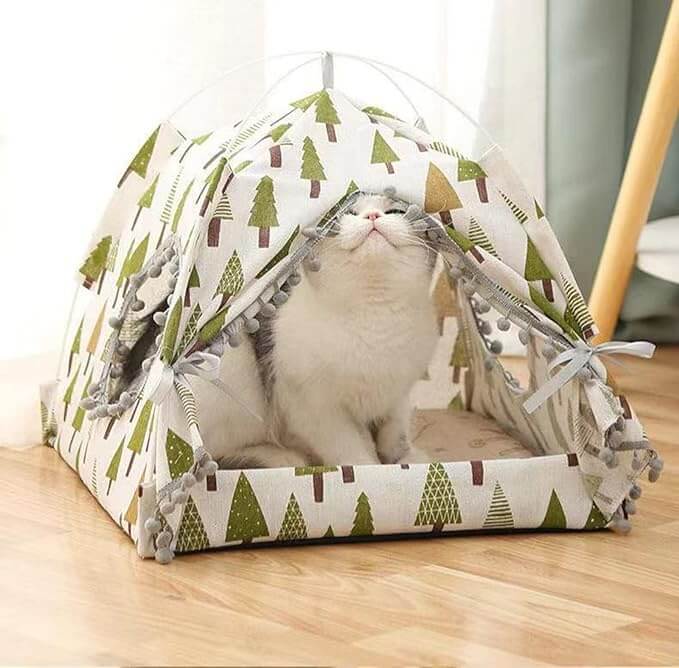 Pet Bed Cotton White Pine Tent Nest for Small Dog Or Cat - Happy 4 Paws