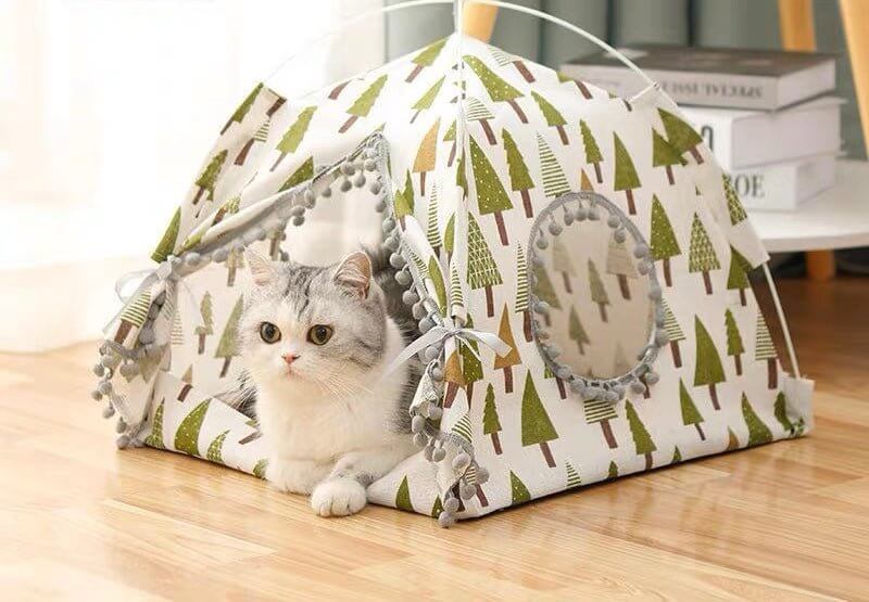 Pet Bed Cotton White Pine Tent Nest for Small Dog Or Cat - Happy 4 Paws