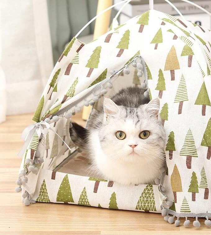 Pet Bed Cotton White Pine Tent Nest for Small Dog Or Cat - Happy 4 Paws