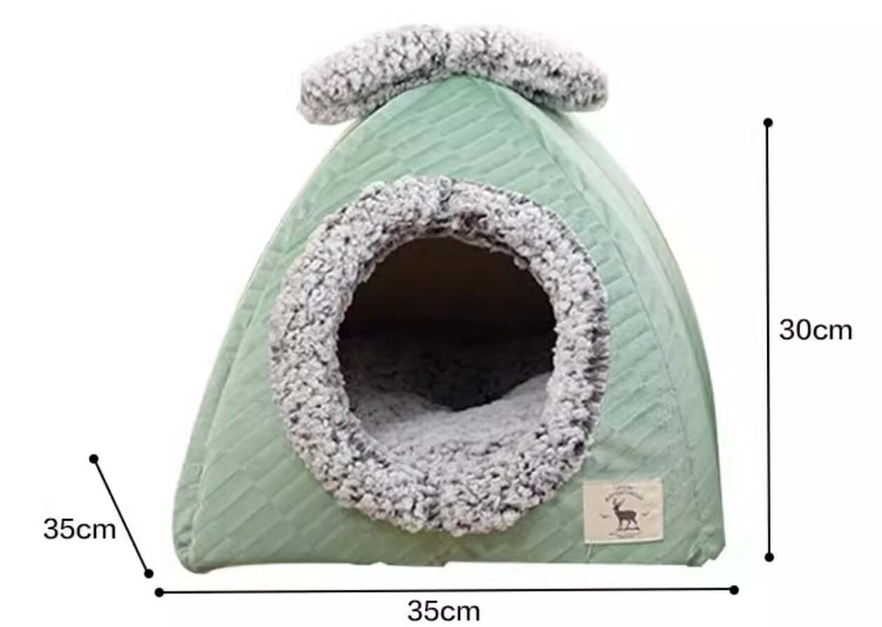 Pet Cave Bed Warm Cat Nest Fleece Bed with Bow for Cat Small Dog - Happy 4 Paws