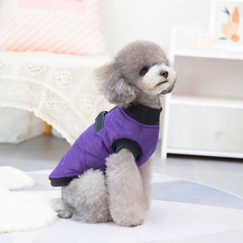 Pet Clothes Zipper Closure Dress - up Vest Coat Outfit for Winter - Happy 4 Paws