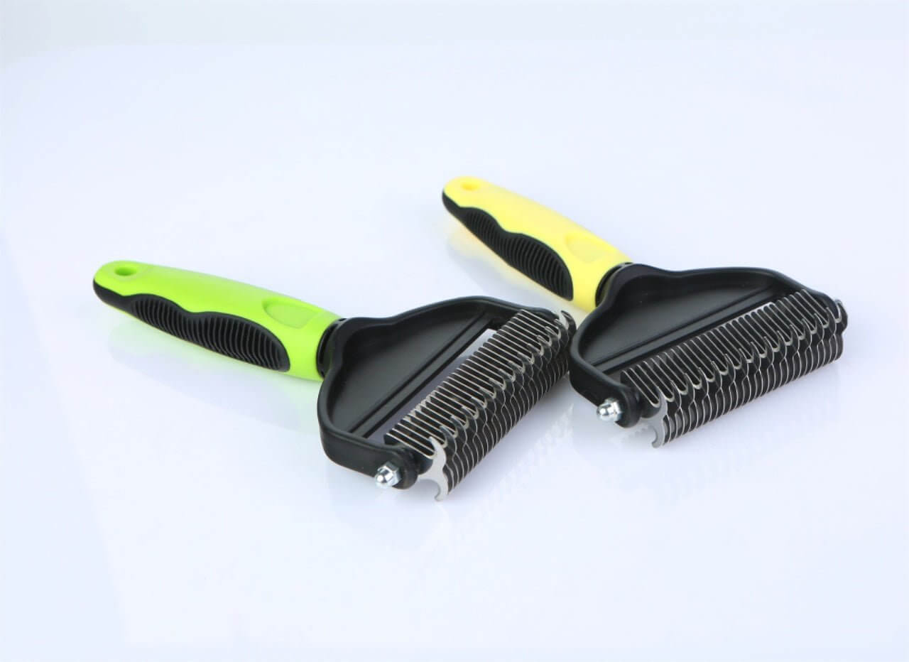 Pet Grooming Brush Double Sided Undercoat Rake for Shedding Hair Dogs Cats Comb - Happy 4 Paws