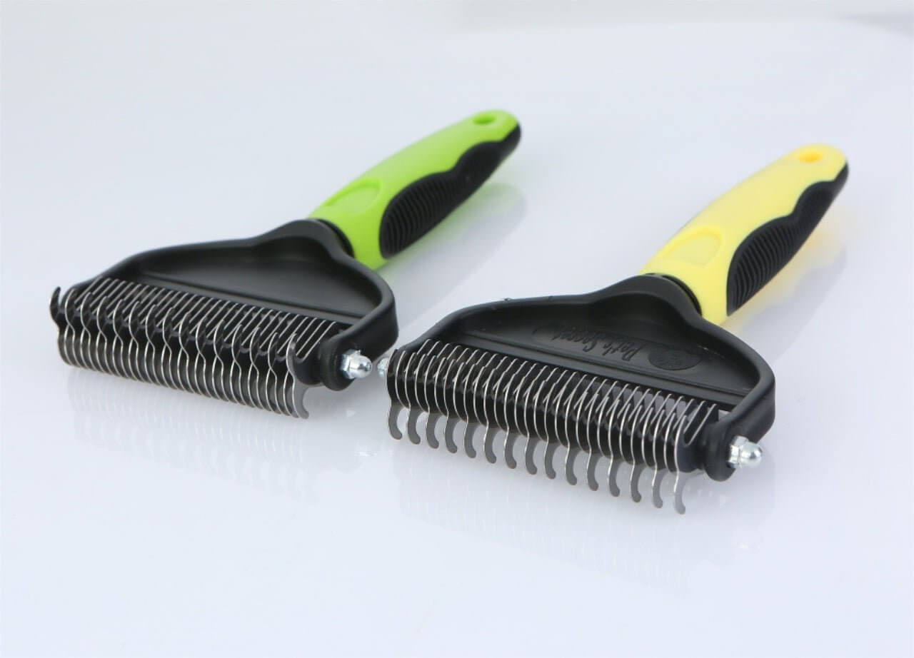 Pet Grooming Brush Double Sided Undercoat Rake for Shedding Hair Dogs Cats Comb - Happy 4 Paws