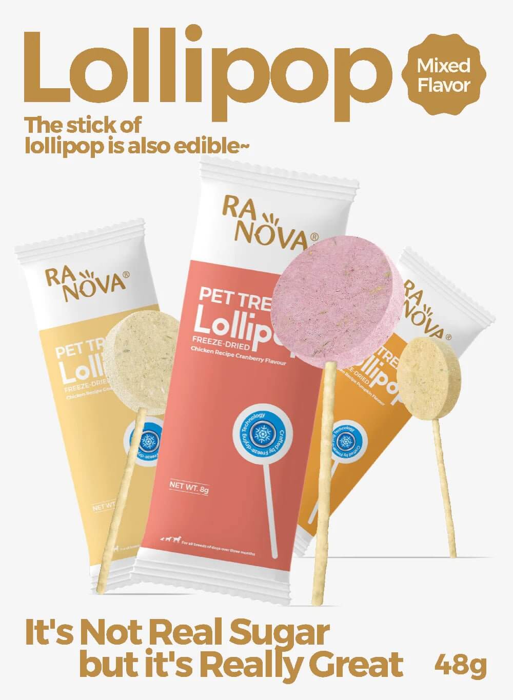 RANOVA Dog Pet treats freeze dried lollipop (mix flavor)8g*6 - Happy 4 Paws