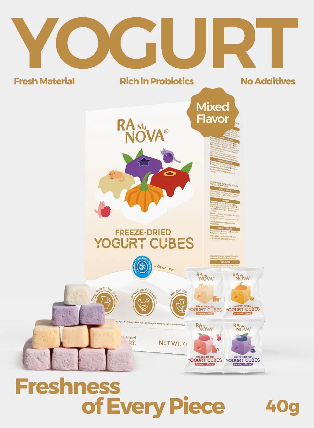 RANOVA Pet Freeze - dried YOGURT CUBES (mix flavor) 40g - Happy 4 Paws