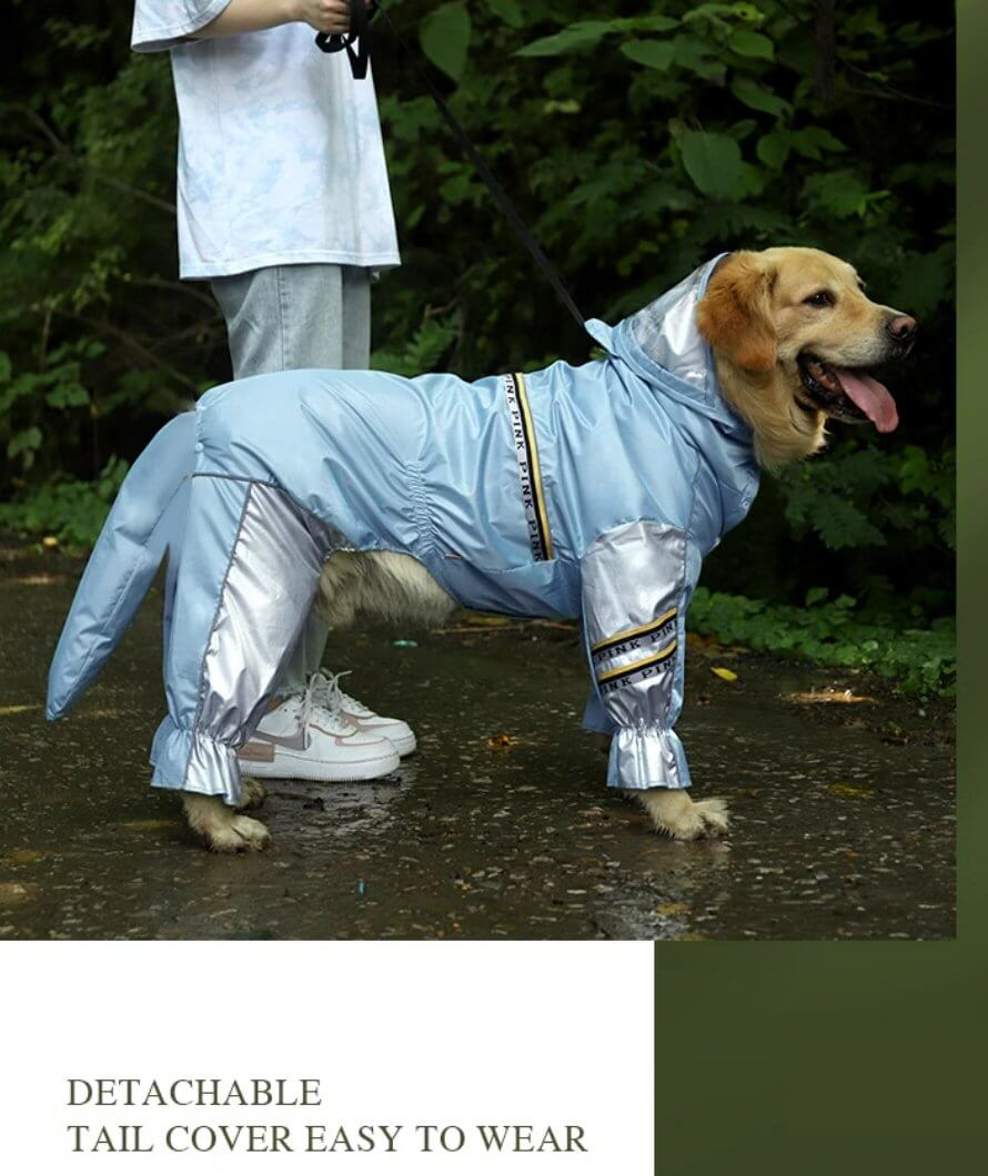 Reflective Waterproof Dog Raincoat with Hood & Harness Hole 4legs For Large Size Dog - Happy 4 Paws