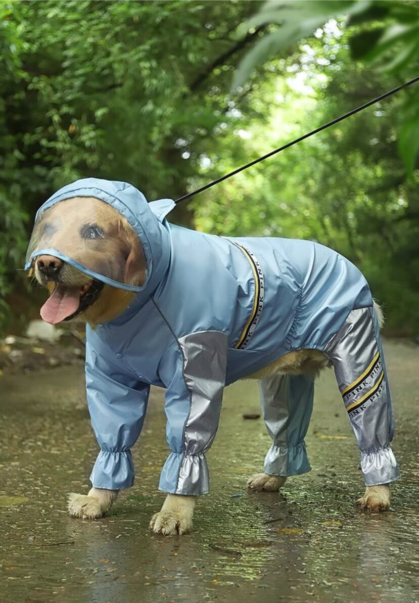 Reflective Waterproof Dog Raincoat with Hood & Harness Hole 4legs For Large Size Dog - Happy 4 Paws