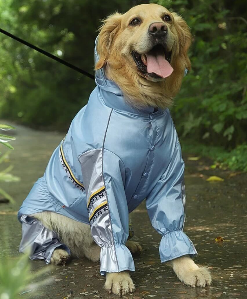 Reflective Waterproof Dog Raincoat with Hood & Harness Hole 4legs For Large Size Dog - Happy 4 Paws