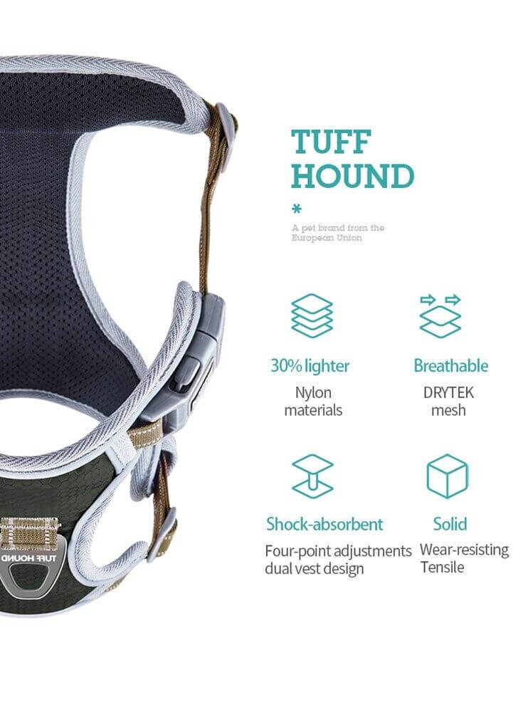 Tuff Hound Adjustable Dog Harness - Breathable Walking Vest for Small to Large Dogs (Multiple Colours)