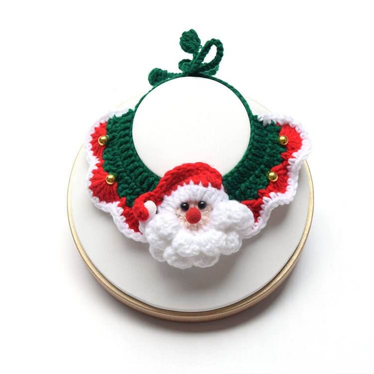 Santa Claus Pattern Handmade Knitted Pet Christmas Collar for Dog Cat - Happy 4 Paws