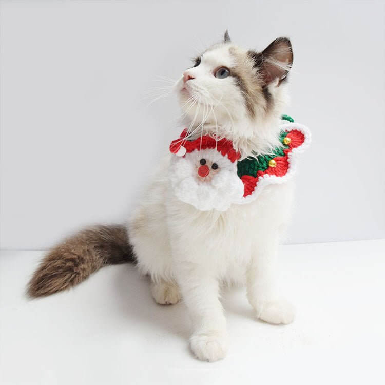 Santa Claus Pattern Handmade Knitted Pet Christmas Collar for Dog Cat - Happy 4 Paws