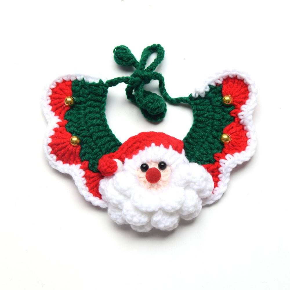 Santa Claus Pattern Handmade Knitted Pet Christmas Collar for Dog Cat - Happy 4 Paws