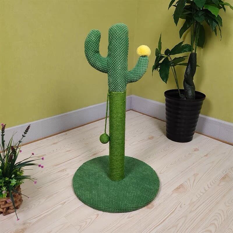 Sisal Cactus Cat Scratching Pole Woven Rope Cat Tree with Teaser Ball - Happy 4 Paws