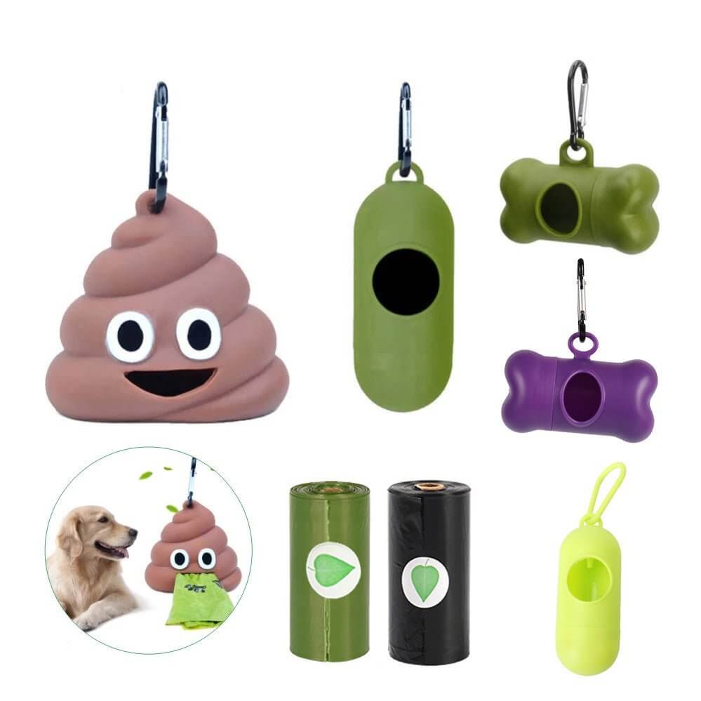 Soft Dog Poop Bag Dispenser Poop - shaped and Bone - shaped - Happy 4 Paws