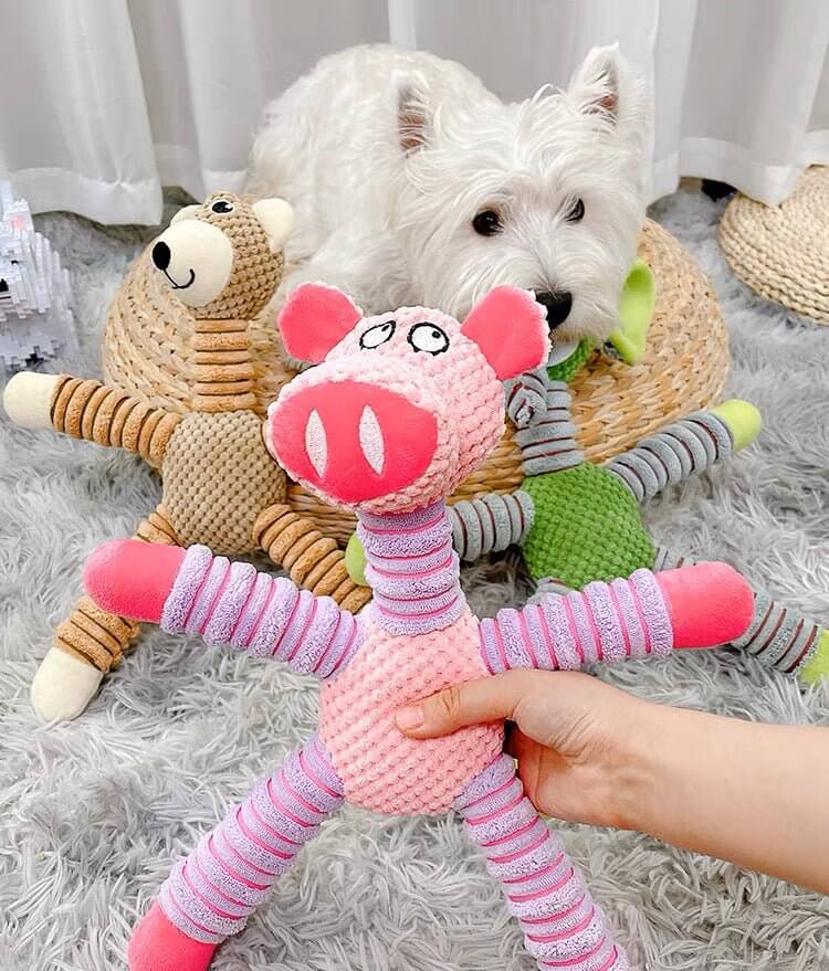 Soft Plush Squeaky Chew Dog Toy Pig Elephant Bear Shape - Happy 4 Paws