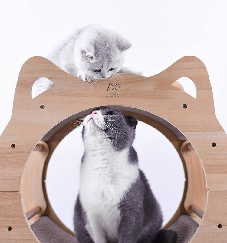 Solid Wood Cute Cat Head Shaped Scratcher - Happy 4 Paws