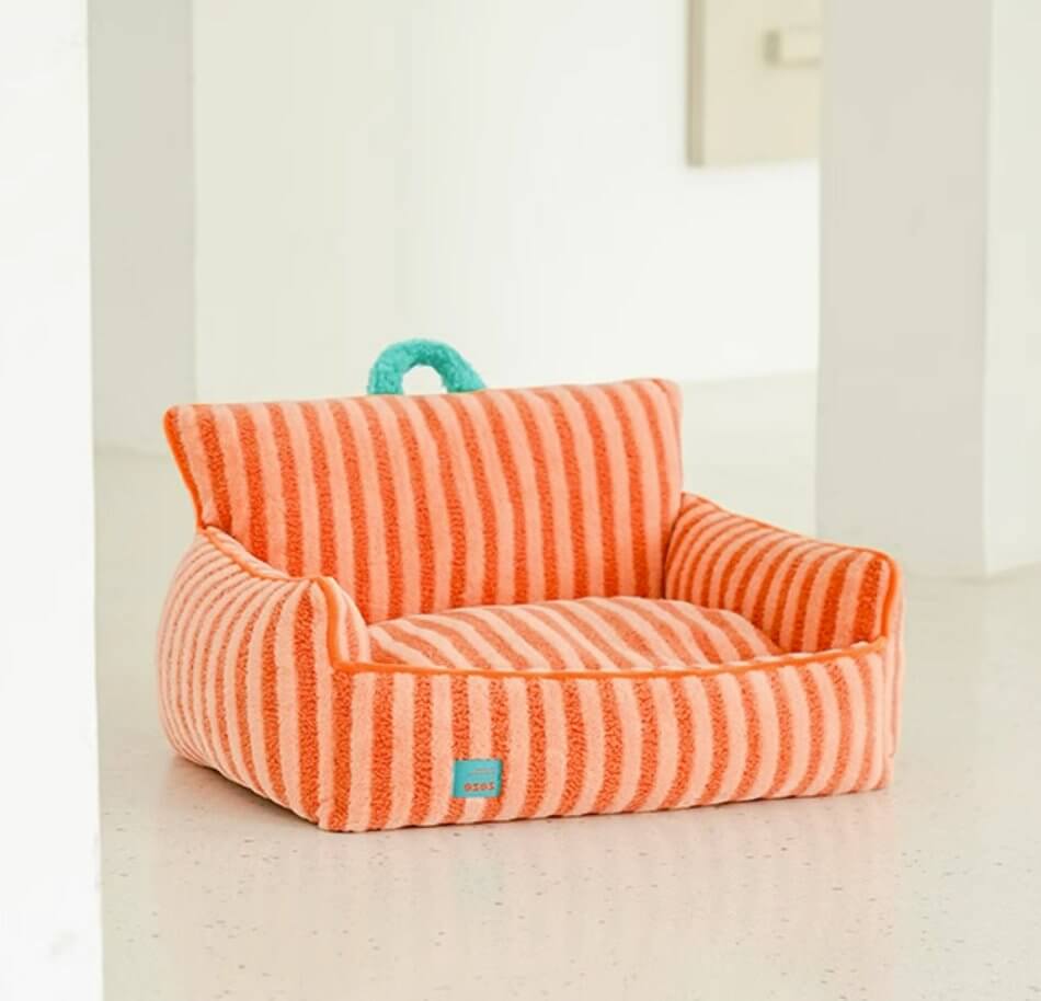 Striped Furry Pet Sofa Soft Bed with Pocket for Cat Dog Orange - Happy 4 Paws