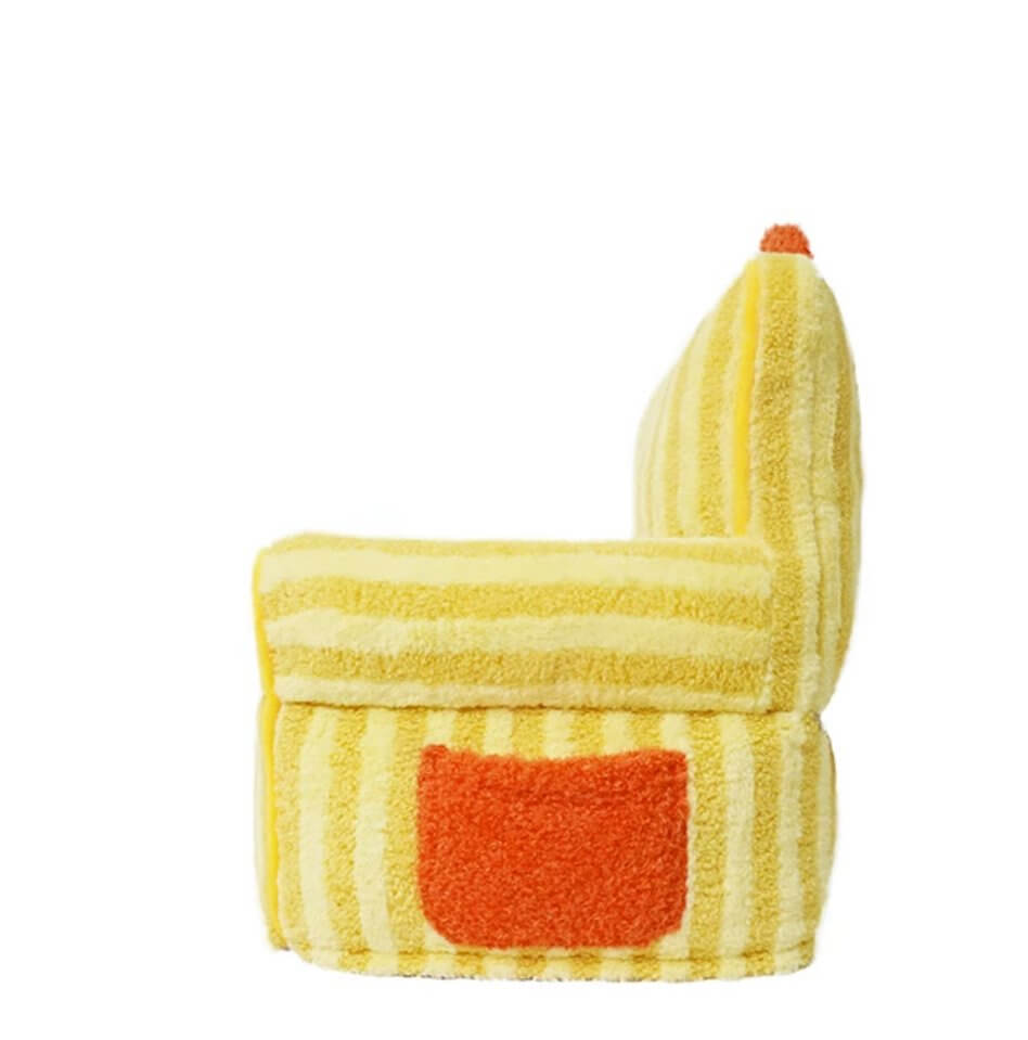 Striped Furry Pet Sofa Soft Bed with Pocket for Cat Dog Yellow - Happy 4 Paws