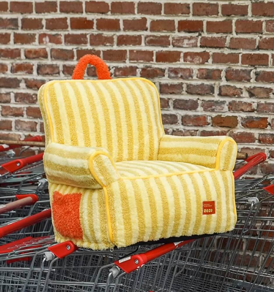 Striped Furry Pet Sofa Soft Bed with Pocket for Cat Dog Yellow - Happy 4 Paws