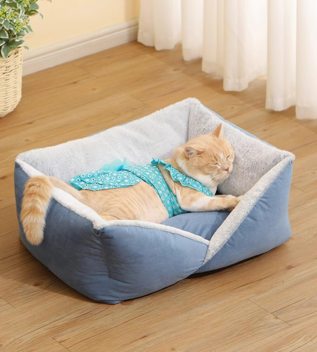 Warm Cat Nest Large Rectangle Fleece Bed for Cat Small Dog - Happy 4 Paws