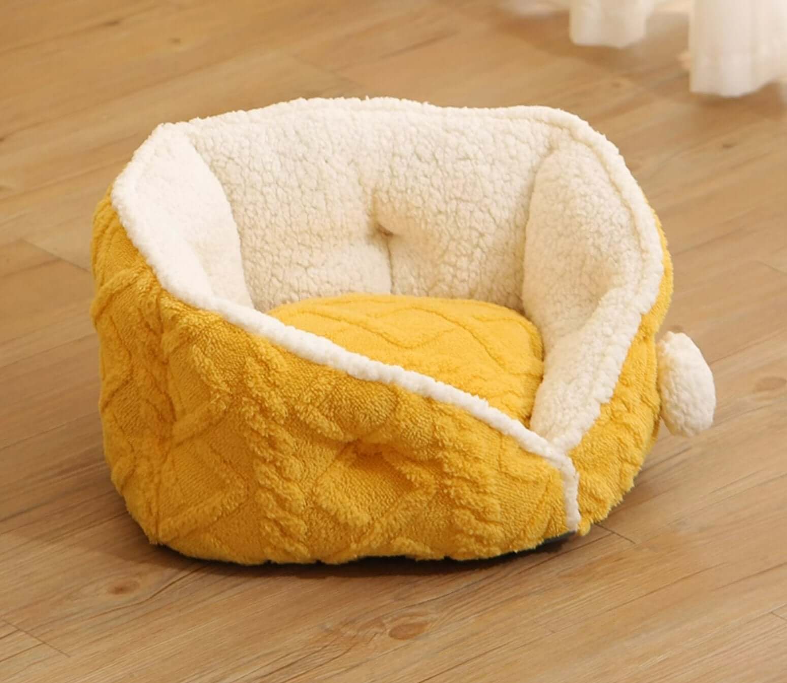 Yellow Cheese Warm Cat Fleece Bed Semi enclosed Pet Bed for Cat Small